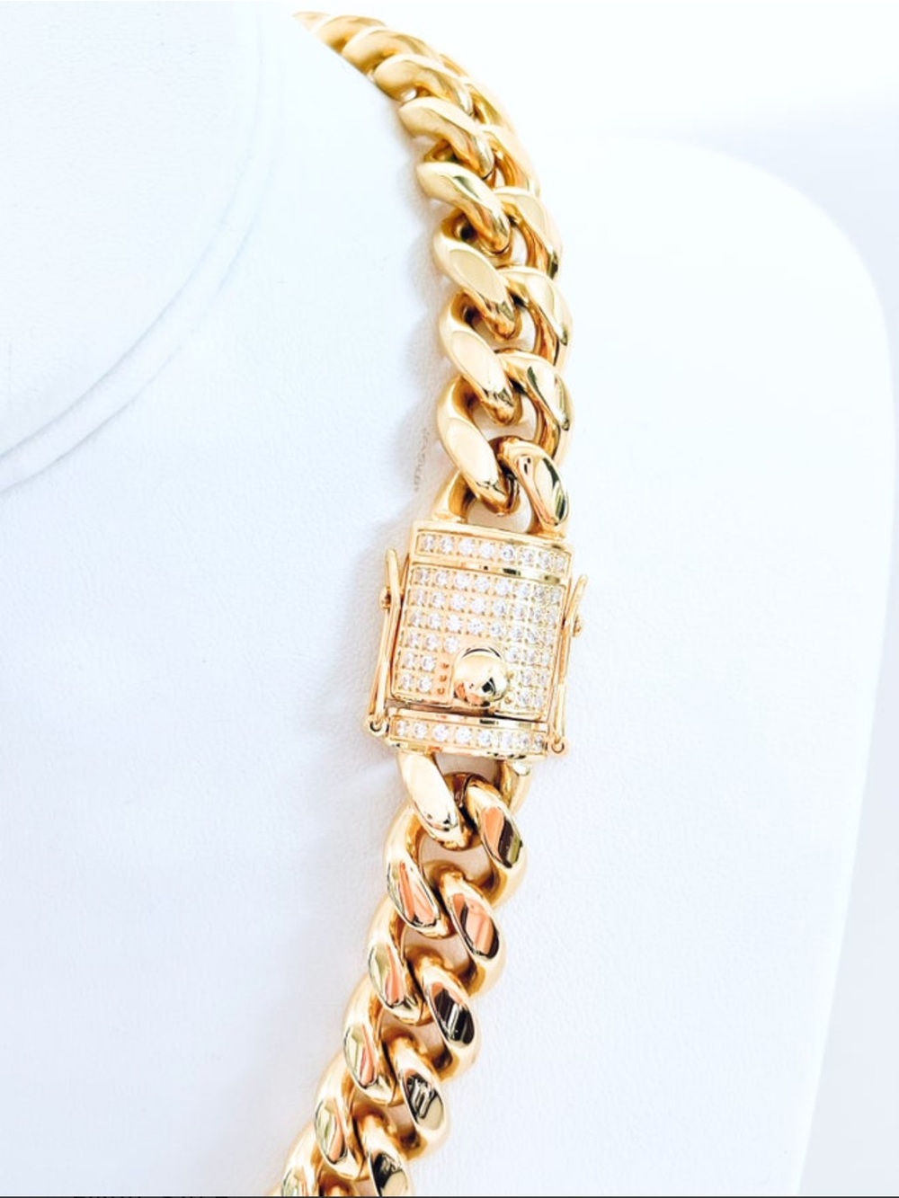 Gold Cuban Link Necklace with Pave Lock - Women Jewelry